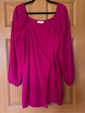 Lola Grace Fuchsia Wrap-Style Long Sleeve Dress Size Small